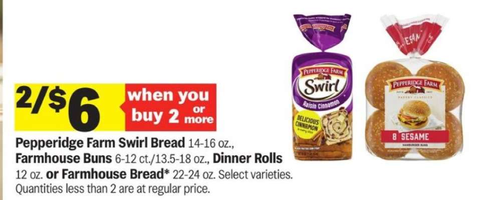 Pepperidge Farm Swirl Bread, Farmhouse Buns, Dinner Rolls or Farmhouse Bread