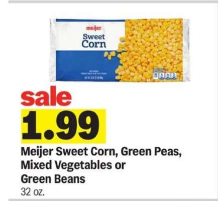 Meijer Sweet Corn, Green Peas, Mixed Vegetables or Green Beans