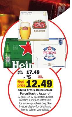 Stella Artois, Heineken or Peroni Nastro Azzurro*