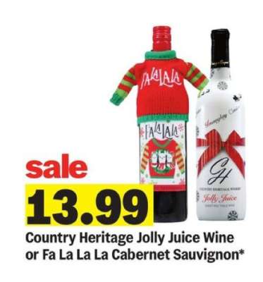 Country Heritage Jolly Juice Wine or Fa La La La Cabernet Sauvignon