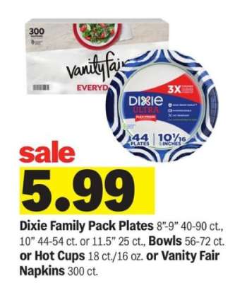 Dixie Family Pack Plates or Vanity Fair Napkins