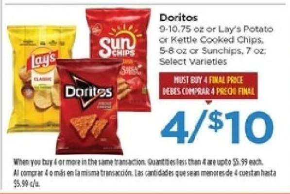 Doritos, Lay's Potato or Kettle Cooked Chips, Sunchips