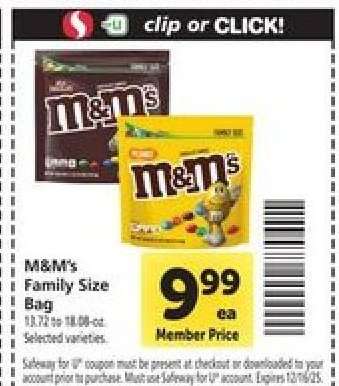 M & M' s Family Size Bag