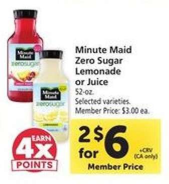 Minute Maid Zero Sugar Lemonade or Juice