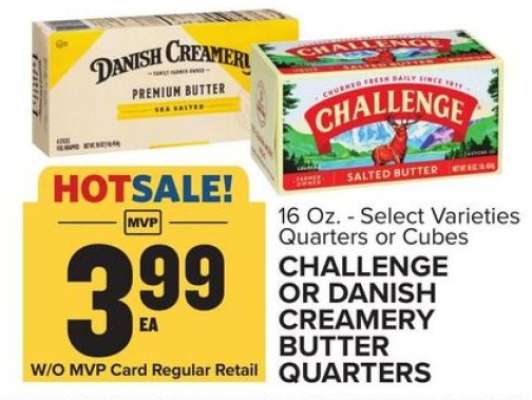 Challenge or Danish Creamery Butter Quarters
