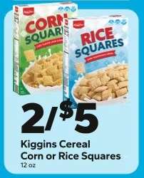 Kiggins Cereal Corn or Rice Squares