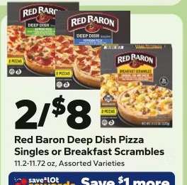 Red Baron Deep Dish Pizza Singles or Breakfast Scrambles
