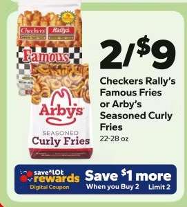 Checkers Rally's Famous Fries or Arby's Seasoned Curly Fries