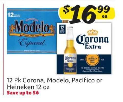 12 Pk Corona, Modelo, Pacifico or Heineken 12 oz