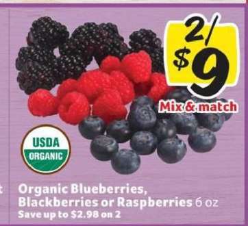Organic Blueberries, Blackberries or Raspberries