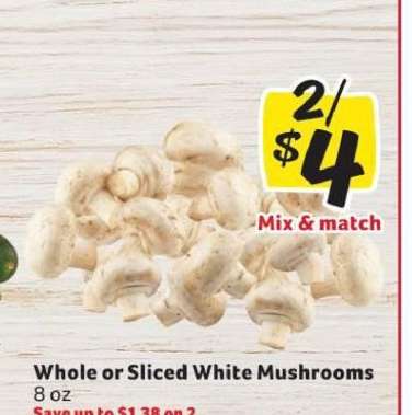 Whole or Sliced White Mushrooms