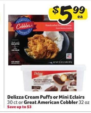 Delizza Cream Puffs or Mini Eclairs or Great American Cobbler