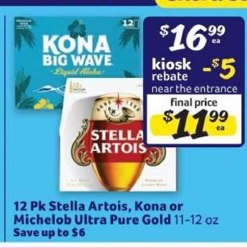 12 Pk Stella Artois, Kona or Michelob Ultra Pure Gold