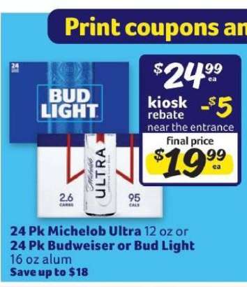 24 Pk Michelob Ultra or 24 Pk Budweiser or Bud Light