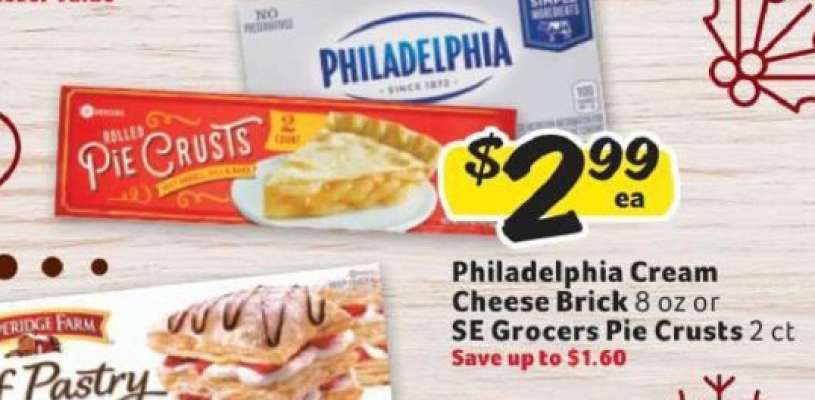 Philadelphia Cream Cheese Brick or SE Grocers Pie Crusts