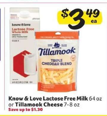 Know & Love Lactose Free Milk or Tillamook Cheese