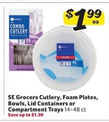 SE Grocers Cutlery, Foam Plates, Bowls, Lid Containers or Compartment Trays