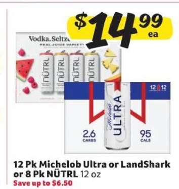 12 Pk Michelob Ultra or LandShark or 8 Pk NÜTRL