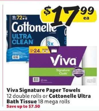 Viva Signature Paper Towels or Cottonelle Ultra Bath Tissue