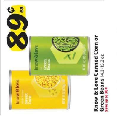 Know & Love Canned Corn or Green Beans