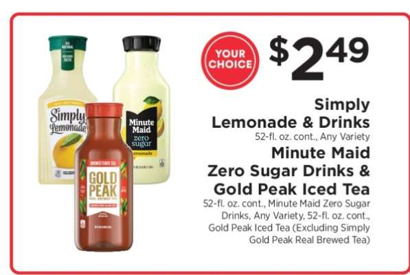 Simply Lemonade & Drinks, Minute Maid Zero Sugar Drinks & Gold Peak Iced Tea