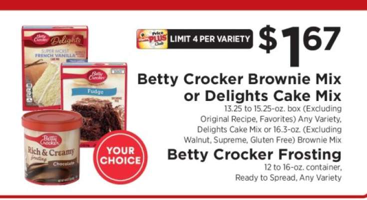 Betty Crocker Brownie Mix or Delights Cake Mix