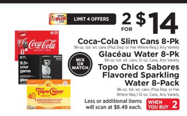 Coca-Cola Slim Cans 8-Pk, Glacéau Water 8-Pk, Topo Chico Sabores Flavored Sparkling Water 8-Pack