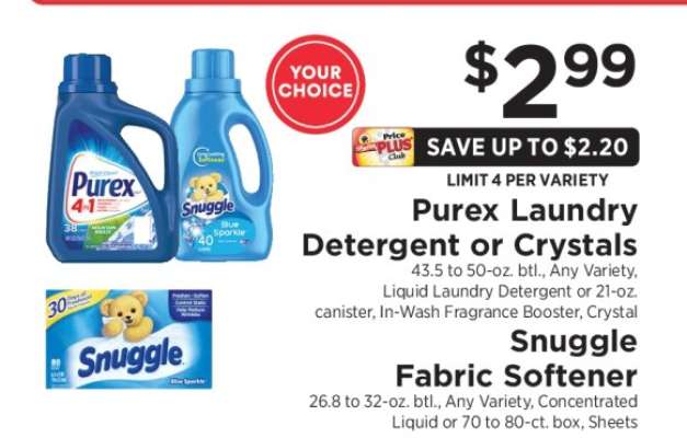 Purex Laundry Detergent or Crystals, Snuggle Fabric Softener