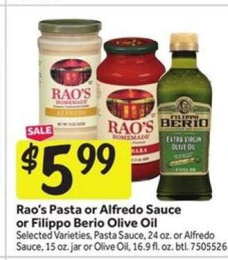 Rao's Pasta or Alfredo Sauce or Filippo Berio Olive Oil