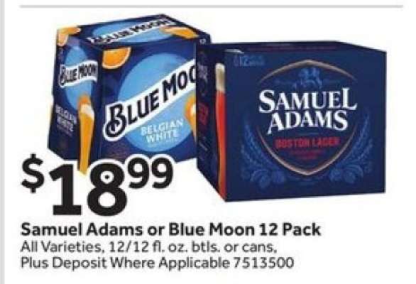 Samuel Adams or Blue Moon 12 Pack