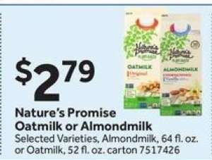 Nature's Promise Oatmilk or Almondmilk