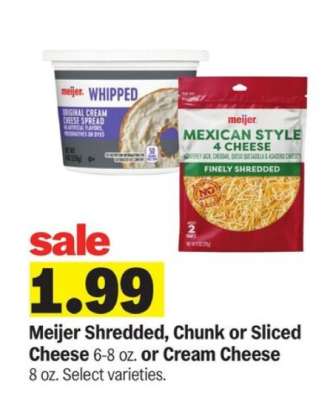 Meijer Shredded, Chunk or Sliced Cheese or Cream Cheese