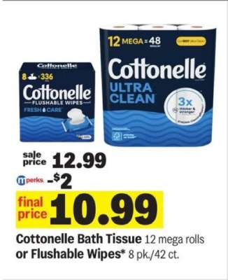 Cottonelle Bath Tissue or Flushable Wipes
