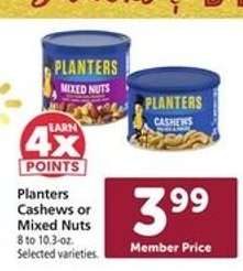 Planters Cashews or Mixed Nuts