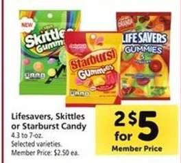 Lifesavers, Skittles or Starburst Candy