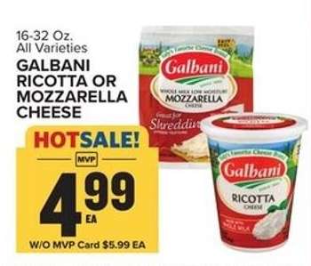 Galbani Ricotta or Mozzarella Cheese