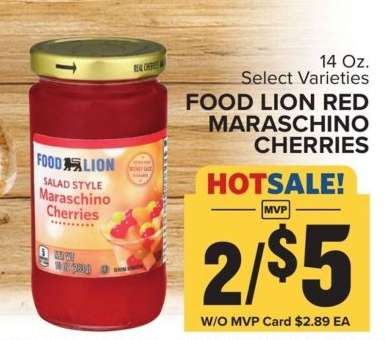FOOD LION RED MARASCHINO CHERRIES