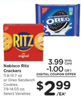 Nabisco Ritz Crackers or Oreo Sandwich Cookies