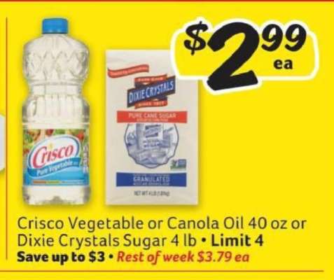 Crisco Vegetable or Canola Oil 40 oz or Dixie Crystals Sugar 4 lb