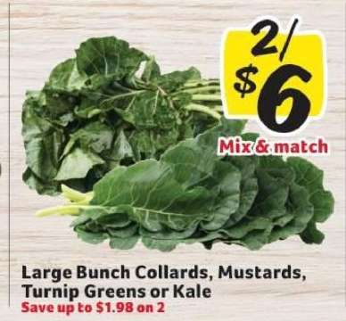 Large Bunch Collards, Mustards, Turnip Greens or Kale