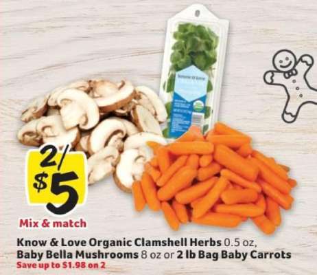 Know & Love Organic Clamshell Herbs, Baby Bella Mushrooms, Baby Carrots