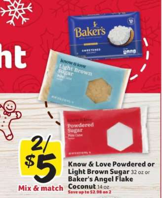 Know & Love Powdered or Light Brown Sugar or Baker's Angel Flake Coconut