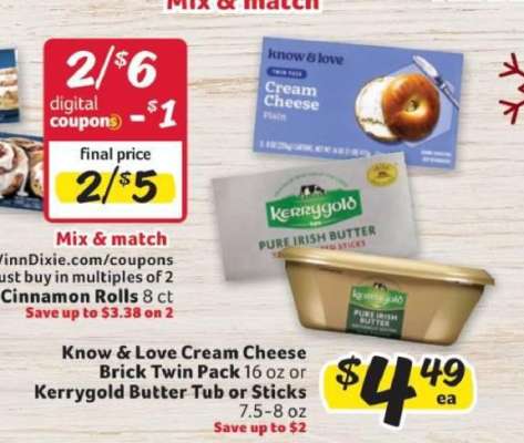 Know & Love Cream Cheese Brick Twin Pack / Kerrygold Butter Tub or Sticks