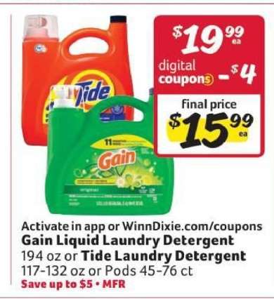 Gain Liquid Laundry Detergent or Tide Laundry Detergent