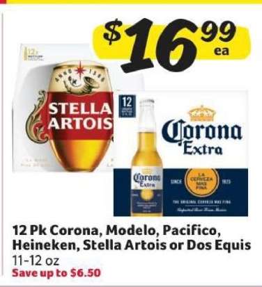 12 Pk Corona, Modelo, Pacifico, Heineken, Stella Artois or Dos Equis