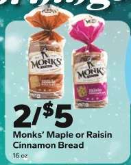 Monks' Maple or Raisin Cinnamon Bread