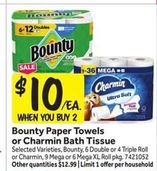 Bounty Paper Towels or Charmin Bath Tissue