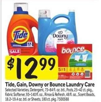 Tide, Gain, Downy or Bounce Laundry Care