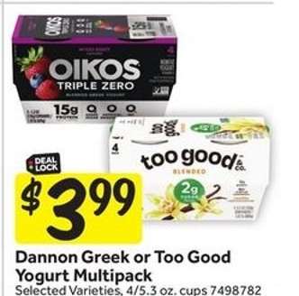 Dannon Greek or Too Good Yogurt Multipack