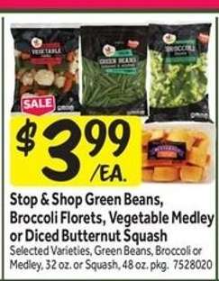Stop & Shop Green Beans, Broccoli Florets, Vegetable Medley or Diced Butternut Squash